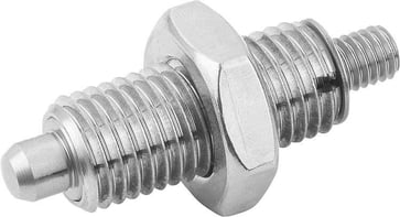 [4059245016280] INDEXING PLUNGER WITHOUT COLLAR SIZE: 4 D1: M20x1,5, D: 10, Model: K, WITH THREADED PIN WITH LOCKNUT, SS STEEL K0345.02410