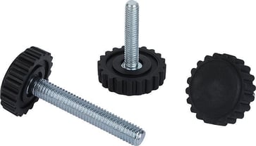 LEVELLING FOOT W. KNURLED PLATE M06X30, D: 28, 5, POLYAMIDE, COMP: STEEL K0677.2806X030