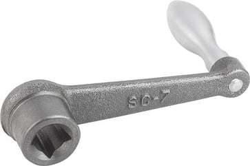 [4059245100750] CRANK HANDLE TO DIN469 SQUARE SOCKET SW: 17 +0, 3, A: 160, H: 131, Model: F MACHINE HANDLE FIXED, GREY CAST IRON, K0685.116X17