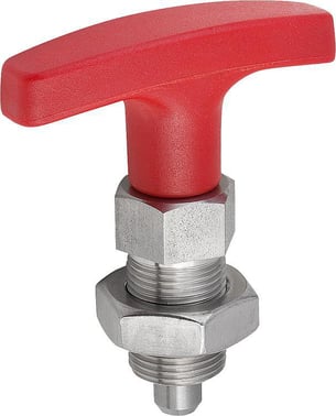 [4059245257232] INDEXING PLUNGER SIZE: 3 D1: M16x1,5, D: 8, Model: B WITH LOCKNUT, SS STEEL HARDENED, COMP: POLYAMIDE COMP: RED K1124.0630884