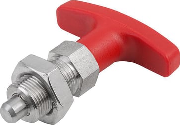[4059245257232] INDEXING PLUNGER SIZE: 3 D1: M16x1,5, D: 8, Model: B WITH LOCKNUT, SS STEEL HARDENED, COMP: POLYAMIDE COMP: RED K1124.0630884