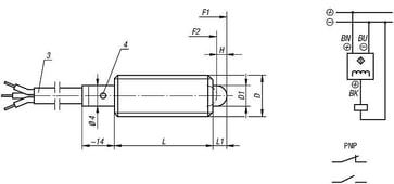 Fjedrende trykstykke, med sensor, normalt åben D: M10, L: 36, L1: 4, Materiale: stål, PU: 1 K0656.5102