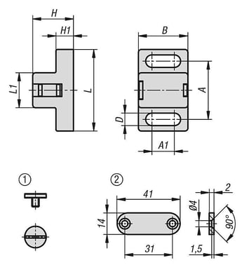 Magnetisk plade, A: 30, Polyamid Sort, Materiale: galvaniseret stål, Pan Head skrue M5x6 og Retai K1295.28402