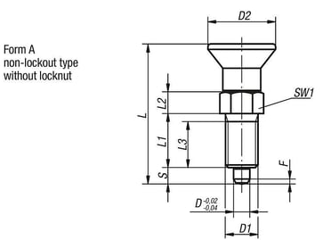 Positioneringsbolt Størrelse: 4 - D1: M20x1,5, D: 10, Model: A uden låsemøtrik, hærdet stål, K0338.1410