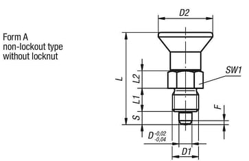 Positioneringsbolt Størrelse: 2 - D1: M12x1,5, D: 6, Model: A uden låsemøtrik, kort model, hærdet stål, K0631.5206