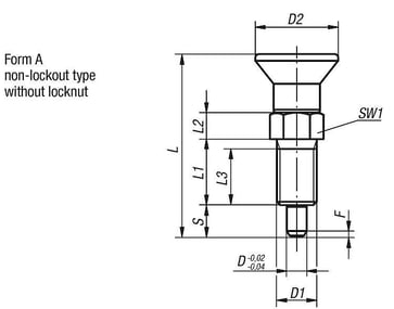 Positioneringsbolt Størrelse: 3 - D1: M16x1,5, D: 8, Model: A uden låsemøtrik, hærdet stål, Materiale: TermoPlast, K0630.21308