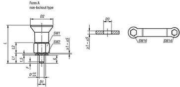 Positioneringsbolt, Størrelse: 1, D1: M10x1, D: 5, Model: A uden låsemøtrik, Til tyndvæggede emner, rustfrit stål K0735.311105
