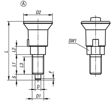 Positioneringsbolt Størrelse: 1 - D1: M10x1, D: 5, Model: A uden låsemøtrik, Rustfrit stål uhærdet, Materiale: TermoPlast, K1213.111051