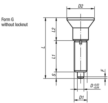 Positioneringsbolt Størrelse: 5 - D1: M24x2, Model: G rustfri,Materiale: TermoPlast, Materiale: Sort/Grå K0343.01516