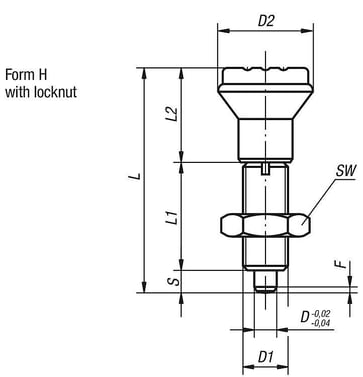 Positioneringsbolt Størrelse: 4 - D1: M20x1,5, Model: H Rustfrit Stål, uhærdet, Materiale: TermoPlast, K0344.12410