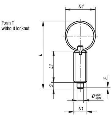 Positioneringsbolt uden krave Størrelse: 1 - D1: M10x1, D: 5, Model: T uden låsemøtrik, rustfrit hærdet stål K0635.03105