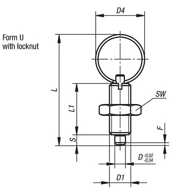[4059245016396] INDEXING PLUNGER WITHOUT COLLAR SIZE: 2 D1: M12x1,5, D: 6, Model: U WITH LOCKNUT, SS STEEL HARDENED K0635.04206