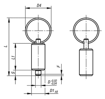 Positioneringsbolt uden krave Størrelse: 2, D1: 14, D: 6, L: 57, Model: V med nøglering uden rille, hærdet stål K0636.4206