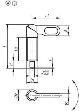 Positioneringsbolt, D: 6, D1: M10, Model: C Grip pulveriseret uden, stål K0348.060610