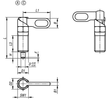 Positioneringsbolt W. STOP, højre, D: 8, M16, Model: C GRIP POWDERCOATED WITHOUT, STEEL K1284.2060816