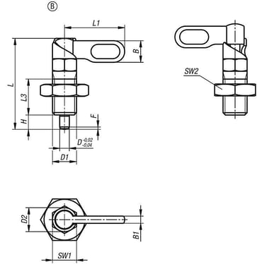 Positioneringsbolt med Stop, Venstre, D: 10, M16, Model: B, Rustfrit stål K1285.1051016