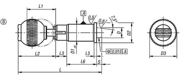 Præsisions positioneringspin, Model: B Låsbar,D: 25, hærdet stål,Materiale: TermoPlast, K0359.125