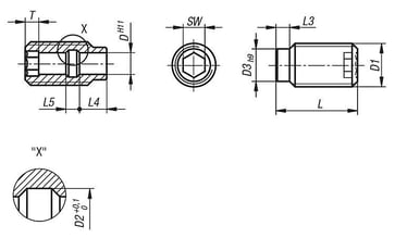 Bøsning til Låsebolt, D1: M30, D: 16 rustfrit stål K0724.11630