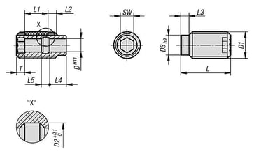 Bøsning til Låsebolt med lås, D1: M24, D: 12 rustfrit stål K0724.112241