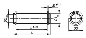 Hængsels pin med låsering D1: 14 l: 44 Kulstofstål, K0007.14