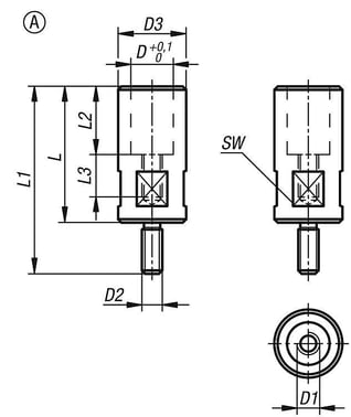 Klemkrogholder, Model: A med firkantet, D1: M6, D2: M8, L: 40, Kulstofstål Sort Sort K0017.06040