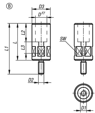 Klemkrogholder, Model: B med sekskant, D1: M16, D2: M16, L: 80 K0017.16080