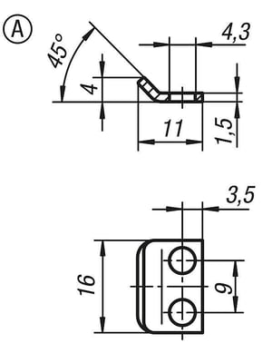 CATCH PLATE FOR LATCH, W. DRAW BAIL, Model: A, SS STEEL 1.4301 K0043.9143112