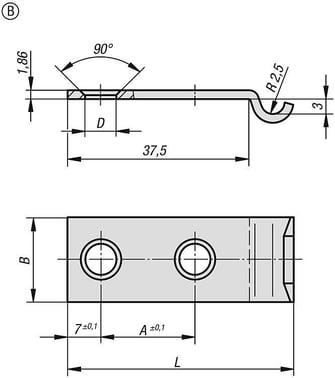 [4059245328741] CATCH PLATE FOR LATCH Model: B CRANKED 48X18, A: 20, D: 4, 8, SS STEEL 1.4301 TUMBLED K1336.92460482