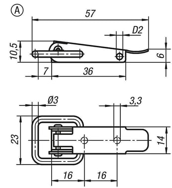 [4585051070] LATCH W. DRAW BAIL, FAST. HOLES COVERED, Model: A, SS STEEL 1.4301, F1: 1000 K0044.1330572