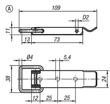 [4059245033638] LATCH W. DRAW BAIL, FAST. HOLES COVERED, Model: A, SS STEEL, F1: 2000 K0045.1541092
