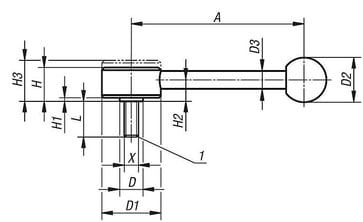 TENSION LEVER FLAT SIZE: 2 M10X50, A: 131, Model: 0° STEEL, COMP: Plast, IC K0114.2101X50