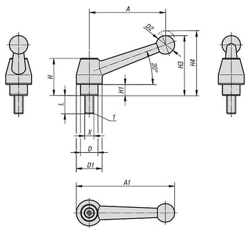 CLAMPING LEVER SIZE: 1 M10X30 SS STEEL, ELECTROPOLISHED, COMP: SS STEEL K0121.1110X30
