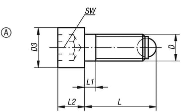 Kugletrykskrue med hoved, Model: A med fuld kugle, M12, L: 52, Kulstofstål, Materiale: kuglelejestål K0380.11250