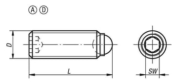 Kugletrykskrue uden hoved, Model: A,M10, L: 21, 7, Kulstofstål, Materiale: kuglelejestål K0383.11020