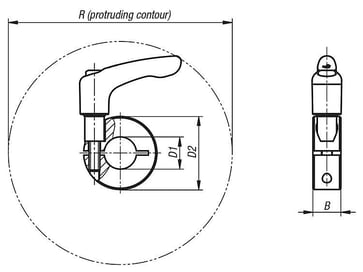 Låsekrave med Spændehåndtag, model: C, D1: 25, D2: 45, B: 15, stål K0611.12501