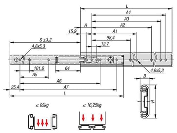 [4059245585267] TELESCOPIC RAIL L: 356 9, 5X35, 3, PARTIAL EXTENSION S: 252, 5, Fp: 65, STEEL PASSIVATED, SIDE MOUNTING, 1 PIECE: 1 K1711.0356