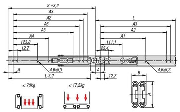[4059245585472] TELESCOPIC RAIL L: 508 19, 1X35, 3, OVER EXTENSION S: 530, 5, Fp: 57, STEEL PASSIVATED, SIDE MOUNTING, 1 PIECE: 1 K1713.0508