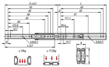 [4059245585571] TELESCOPIC RAIL L: 559 19, 1X35, 3, OVER EXTENSION S: 581, Fp: 52, STAINLESS STEEL, SIDE MOUNTING, 1 PIECE: 1 PAIR K1714.0559