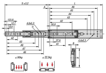 [4059245585717] TELESCOPIC RAIL L: 406 12, 7X51, 6, OVER EXTENSION S: 432, Fp: 80, STAINLESS STEEL, SIDE MOUNTING, 1 PIECE: 1 PAIR K1716.0406