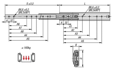 TELESCOPIC RAIL L: 1100 19, 1X53, 1, OVER EXTENSION S: 1123, 5, Fp1: 70, Fp2: 60, STEEL PASSIVATED, SIDE MOUNTING, 1 K1718.1100