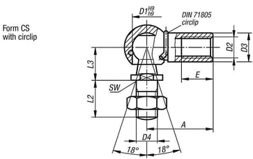 ANGLE JOINT DIN71802 Right-HAND THREAD, Model: CS WITH RETAINING CLIP, D1: 19, AND EXTERNAL THREAD M16, STEEL GALVANISED K0734.19161
