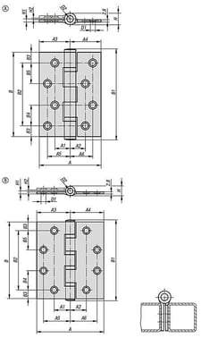 Hængsel Model: B 100x114, rustfrit stål mate poleret, Materiale: rustfrit stål, A1: 24, A2: 24, K1349.07502424