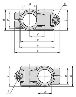Rør clamp 4-vejs Flad model, Model: A aluminium, til Rør, Materiale: stål, A: 20, 1, B: 20, 1 K0472.52020