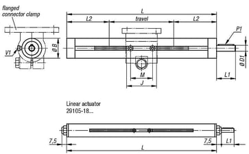 Lineær Aktuator med glideleje B: 30, L: 800, Rustfrit stål 1.4301, Materiale: stål K0495.300001X800