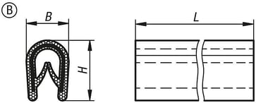 Kantbeskyttelsesprofil 20000x10x14, 5, Model: B, PVC sort l: 20 meter K1367.114X20000