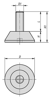 Nivelleringsfod, rund M10x35, D: 30, Polyamid, Materiale: stål K0674.3010X035