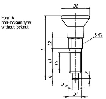 Positioneringsbolt ECO Størrelse: 3 - D1: M12, D: 8, Model: A uden låsemøtrik, rustfrit stål uhærdet, K0747.11308120
