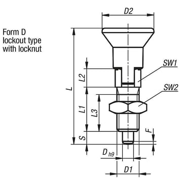 Positioneringsbolt ECO Størrelse: 0 - D1: M6, D: 4, Model: D med låsemøtrik, stål uhærdet, K0747.04004060