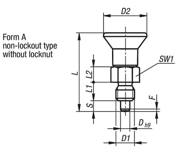 Positioneringsbolt ECO kort model Størrelse: 3 - D1: M16, D: 8, Model: A, Rustfrit Stål uhærdet, Materiale: TermoPlast, K0748.11308160