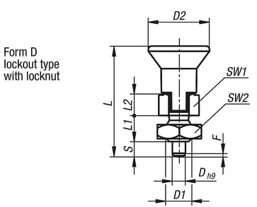 Positioneringsbolt ECO kort model Størrelse: 3 - D1: M16, D: 8, Model: D, Rustfrit stål uhærdet, Materiale: TermoPlast, K0748.14308160